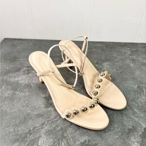 Tuckernuck Ava Heels cream nude strap embellished with metallic ball 8.5 new